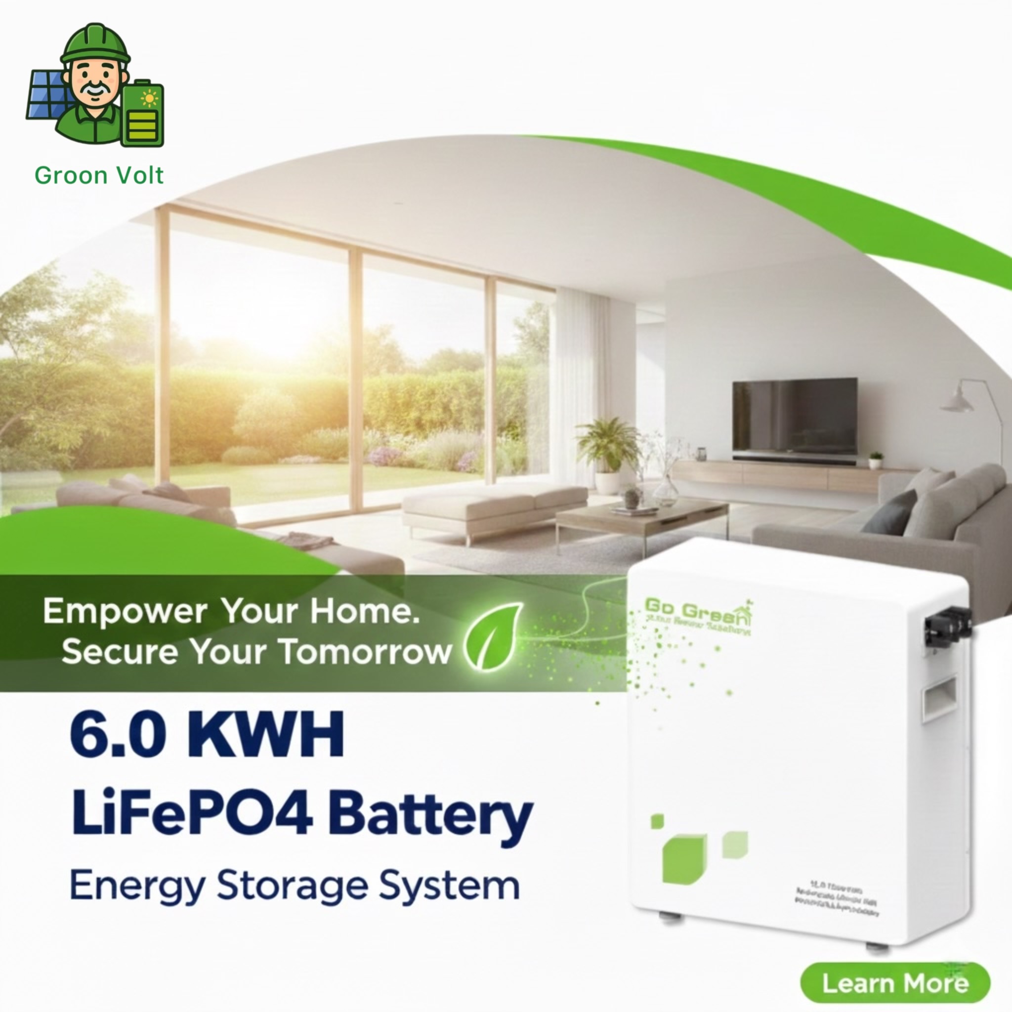 باتری لیتیومی 6 کیلووات گوگرین مدل GGESS-6KWH-51.2V-120AH (U-BTR) – Go Green