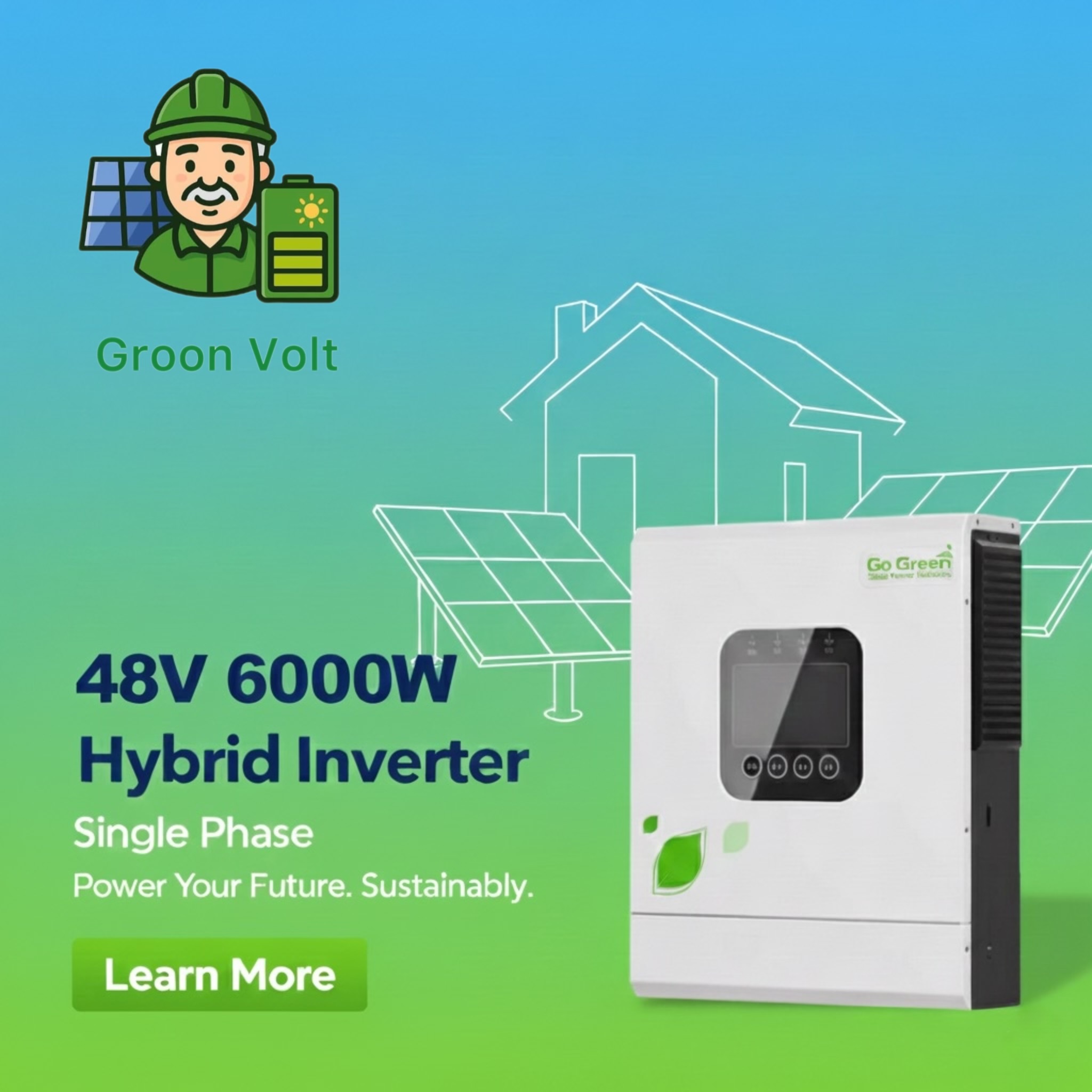سانورتر هیبرید 6000VA گوگرین مدل GGIV-6000VA-48V-PRO – Go Green