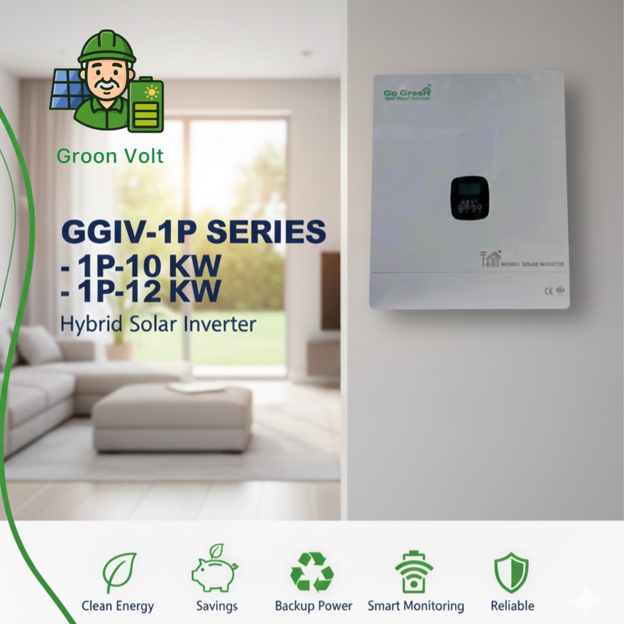 سانورتر هیبریدی خورشیدی 12 کیلووات گوگرین مدل GGIV IP-12KW – Go Green
