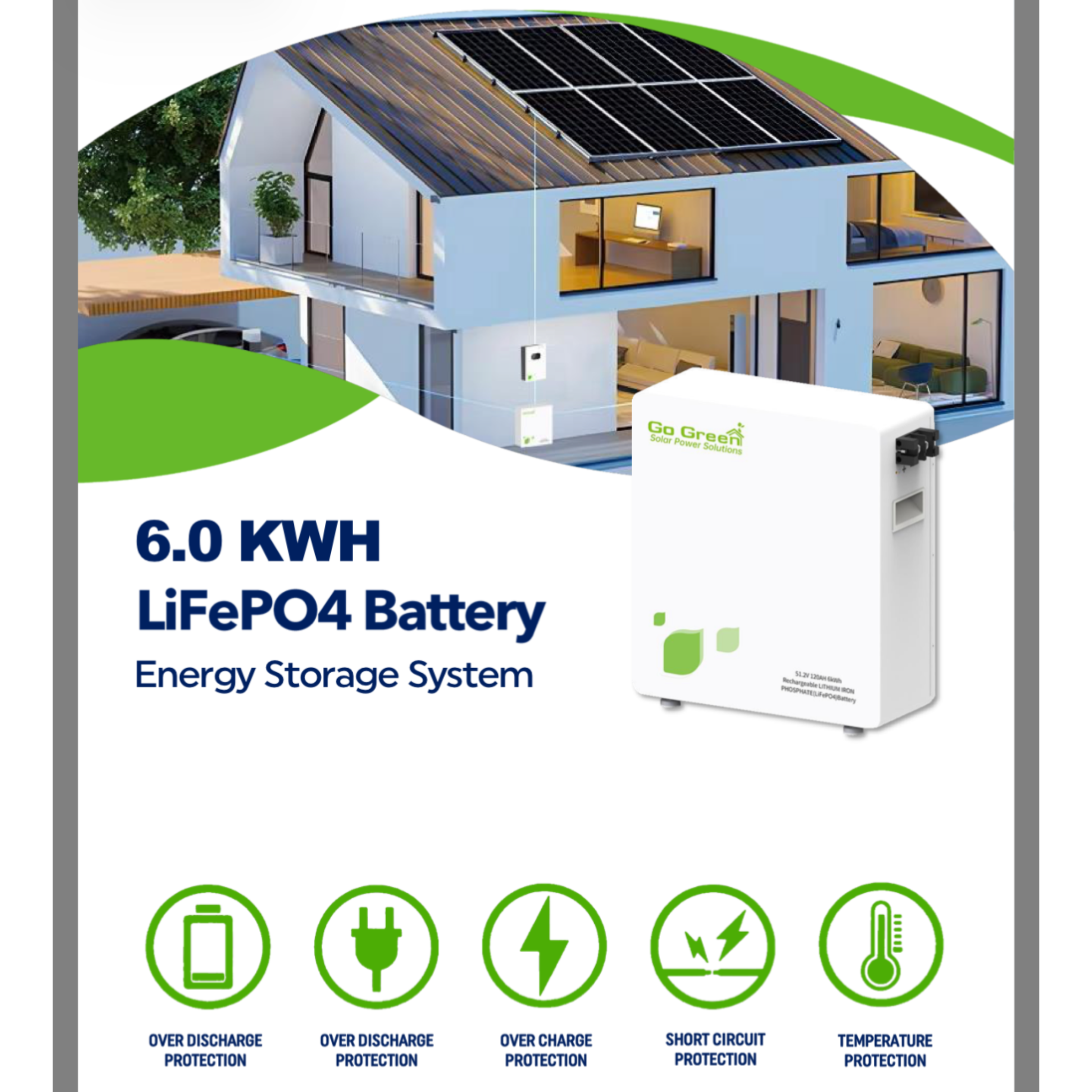 باتری لیتیومی 6 کیلووات گوگرین مدل GGESS-6KWH-51.2V-120AH (U-BTR) – Go Green - تصویر 3